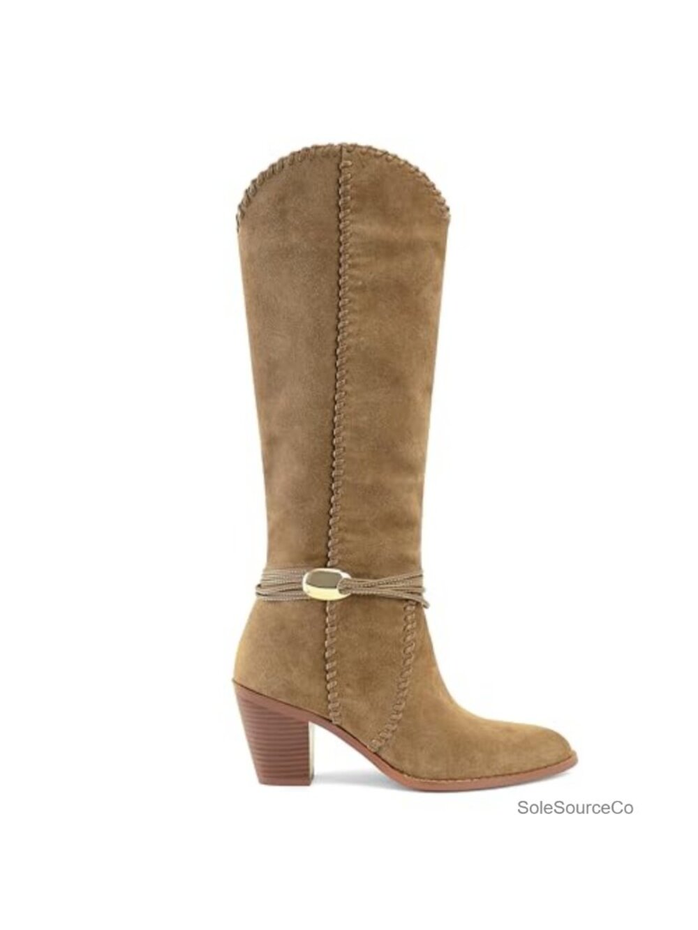 Faux Suede Knee High Cowboy Boots Pointed Toe Chunky Heel Western Pull On